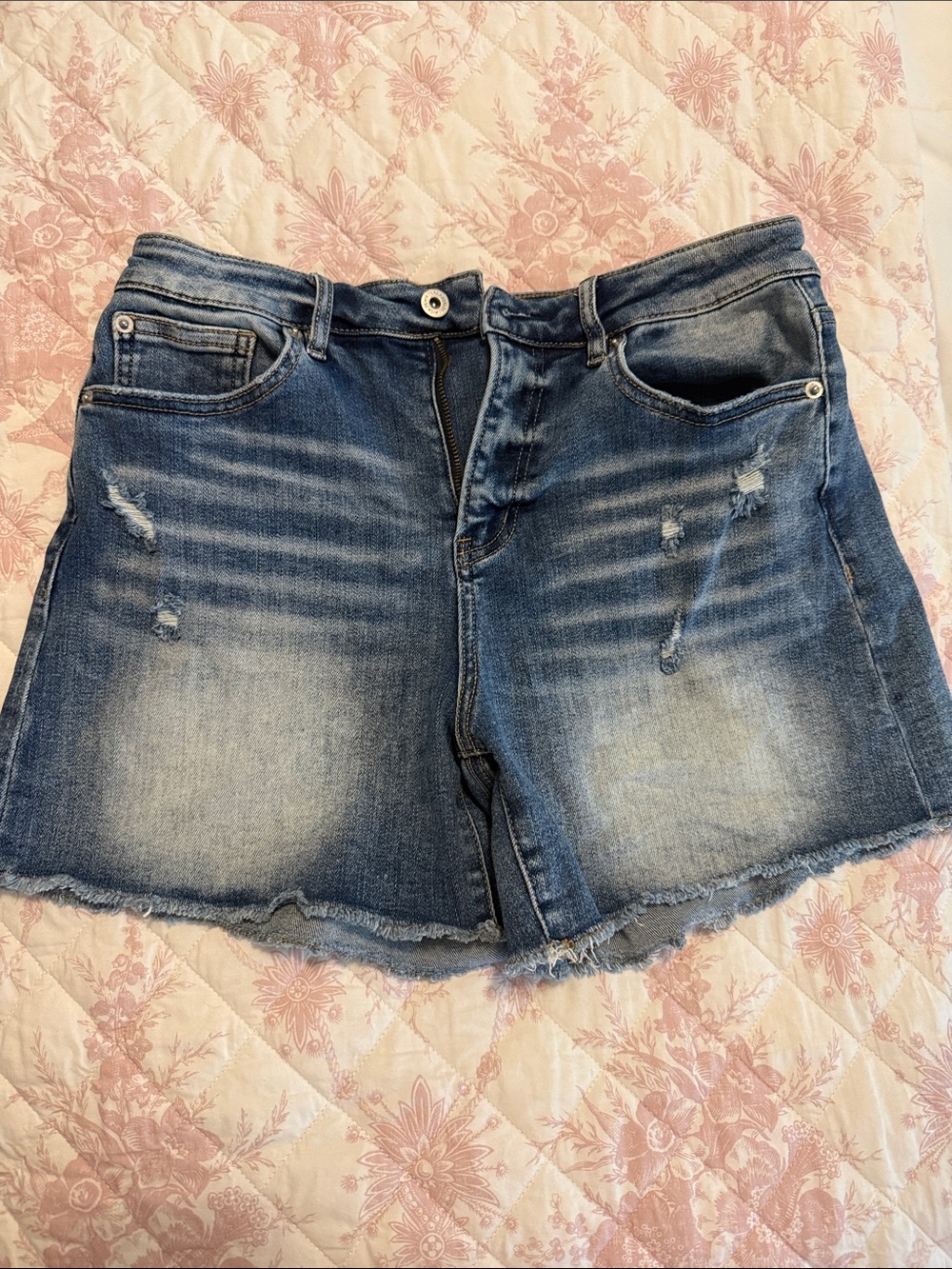 Women's Mid-Rise Distressed Blue Denim Shorts